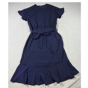 Brigitte Brianna Women M Blue Knee Lngth Short Slve Lightweight Minimalist Dress